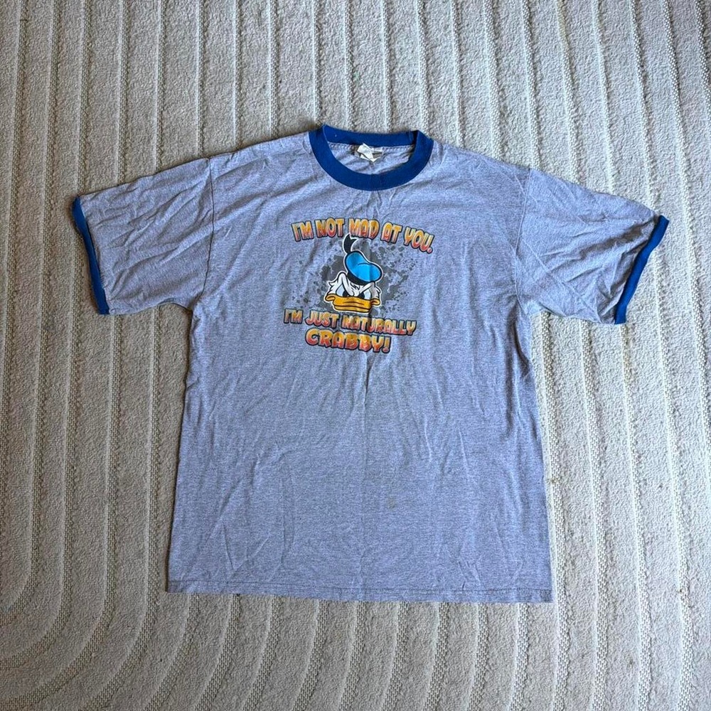 VTG Y2K Walt Disney Mickey's Donald Duck Not Mad Crabby Ringer T-Shirt size L